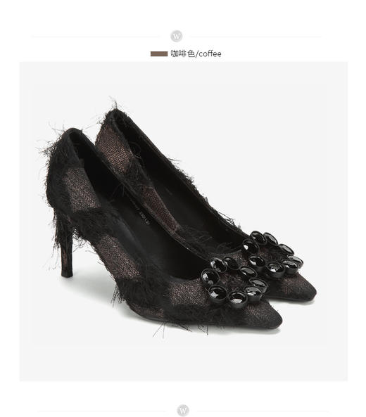 westory商场同款浅口单鞋时尚圆扣高跟水钻女鞋W283E70491 商品图5