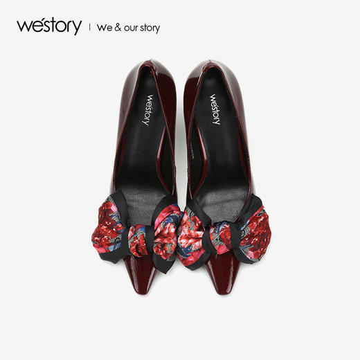 westory新款浅口单鞋蝴蝶结高跟鞋时尚女鞋W283E70501 商品图3