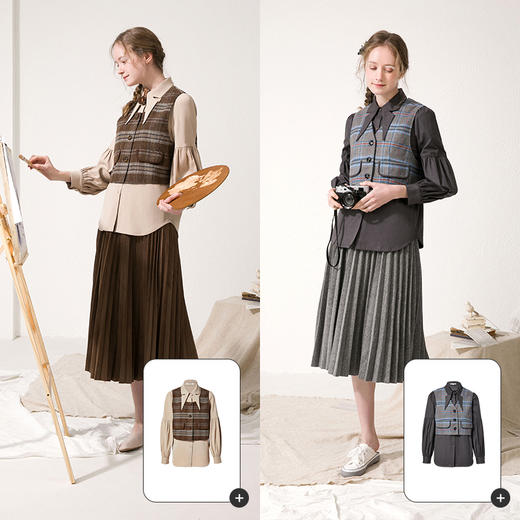 famecoco范可儿衬衫马甲两件套女休闲时尚套装F211EC006 商品图3