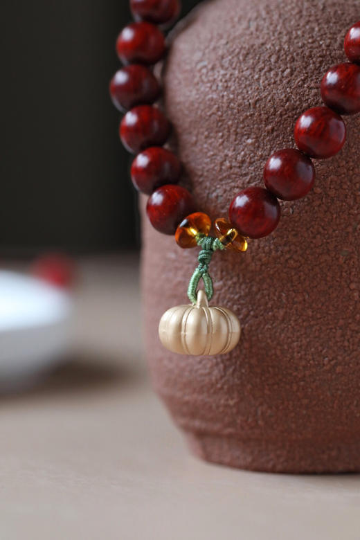 【青山特惠】原创设计-紫檀0.8cm配大漆珠合金南瓜手串 y37 商品图4