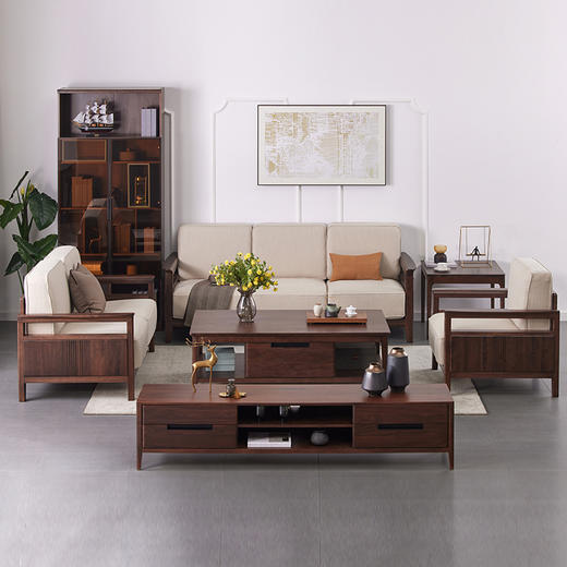 【现代实木风-NJT2101沙发】现代实木/现代简约/客厅/北美黑胡桃/实木沙发 商品图0