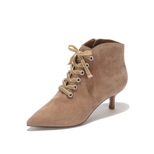 westory秋冬新款细跟系带短靴真皮尖头绒面靴子W274S80171 商品图1