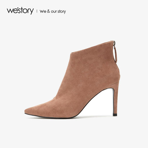westory商场同款秋冬短靴绒面布里高跟鞋尖头时尚女鞋W284S80241 商品图1