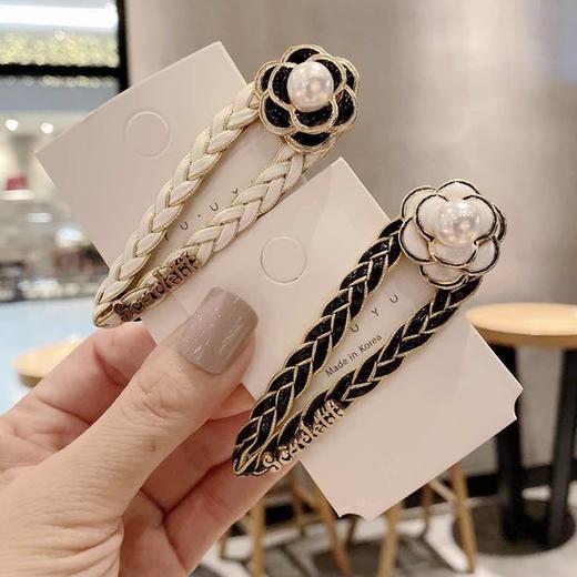 【小香风山茶花发夹手工编制气质BB夹】半丸子头顶夹边夹发饰女 商品图0