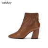 westory 秋冬新款靴子女尖头方根短靴牛皮中跟女靴W274S80741 商品缩略图2