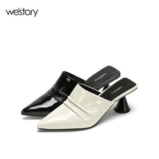 westory春夏新款拖鞋女尖头穆勒鞋潮流中跟鞋子女W281J50781 商品图4