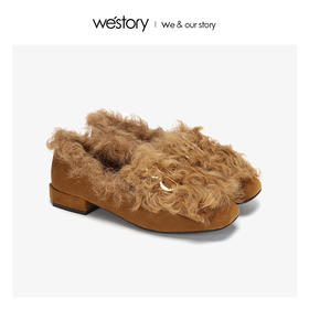 westory冬季新款毛毛鞋内里加绒低跟单鞋舒适女鞋W284M81141
