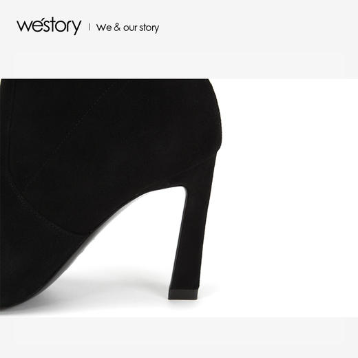 westory2018年冬季新款长筒靴弹力靴高跟绒面瘦瘦靴女W284I80041 商品图3