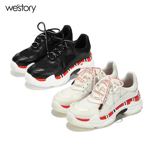 westory2018秋季款小白鞋百女鞋搭厚底老爹鞋休闲鞋W283M70001 商品图4