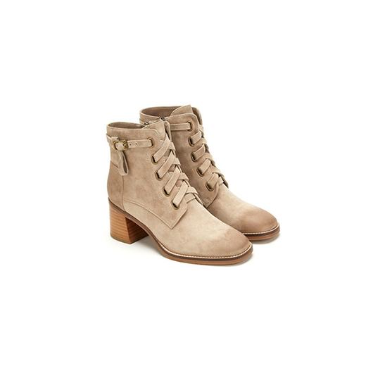 westory商场同款时尚羊皮绒面粗跟马丁靴方头系带擦色短靴女W29DS80501 商品图0