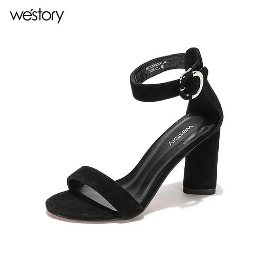 westory夏季凉鞋一字式扣带镂空露趾高跟鞋粗跟女鞋W272G60001 商品图1
