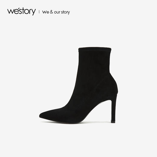 westory2018年冬季新款绒面短筒靴子粗高跟女靴瘦瘦靴W284S80122 商品图2