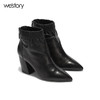 westory 秋冬新款靴子女尖头方根短靴牛皮中跟女靴W274S80741 商品缩略图3