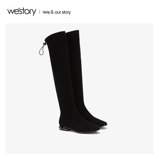 westory长筒过膝弹力靴女时尚透明跟高靴 2019冬季新款S29DI80761 商品图0