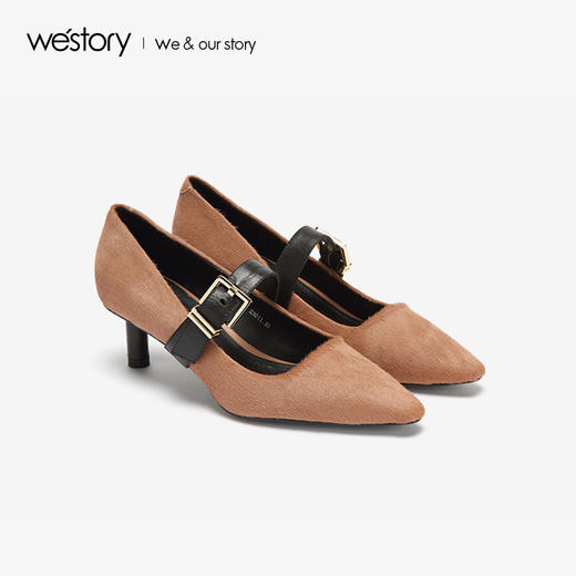 westory新款浅口单鞋中跟女鞋扣带高跟鞋W283E70541 商品图0