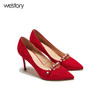 westory新款单鞋珍珠女鞋水钻高跟鞋浅口单鞋W281E50471 商品缩略图0