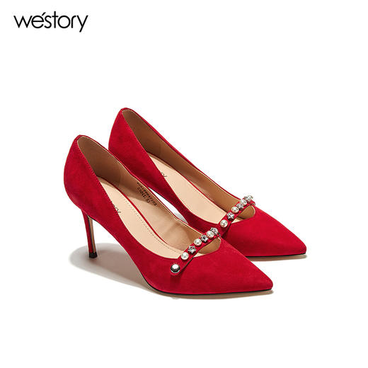 westory新款单鞋珍珠女鞋水钻高跟鞋浅口单鞋W281E50471 商品图0