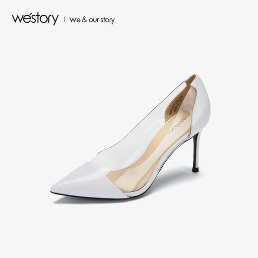 westory新款透明高跟鞋皮面时尚女鞋尖头浅口单鞋W283E70351 商品图3