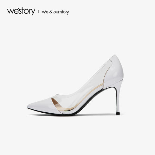 westory新款透明高跟鞋皮面时尚女鞋尖头浅口单鞋W283E70351 商品图2