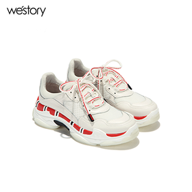 westory2018秋季款小白鞋百女鞋搭厚底老爹鞋休闲鞋W283M70001
