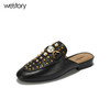 westory新款夏季拖鞋珍珠铆钉包头穆勒鞋平底舒适低跟女鞋W281J50881 商品缩略图3