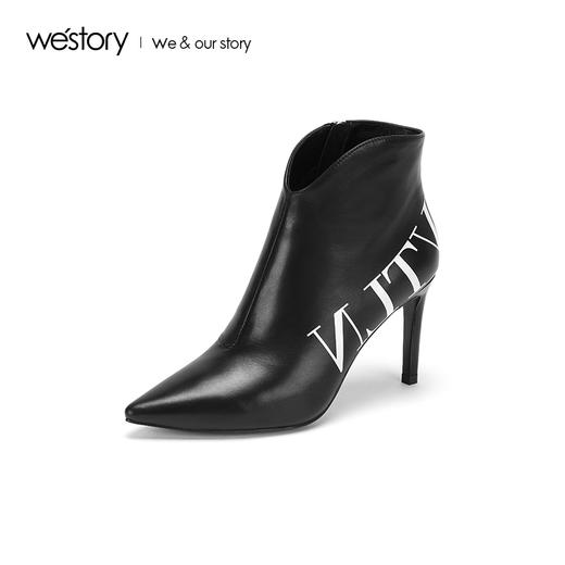 westory2018年新款短靴字母高跟鞋尖头细跟女鞋W284S80231 商品图1