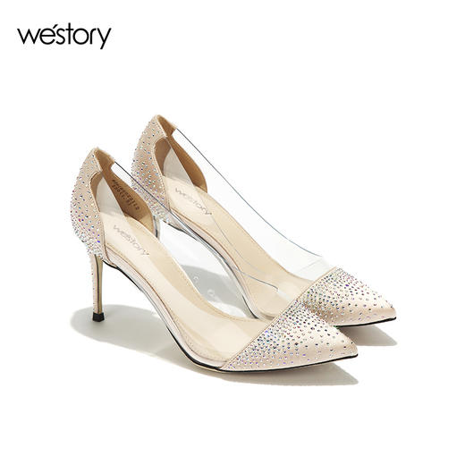 westory春夏亮钻优雅社交单鞋女尖头浅口透明鞋W281E50221 商品图4