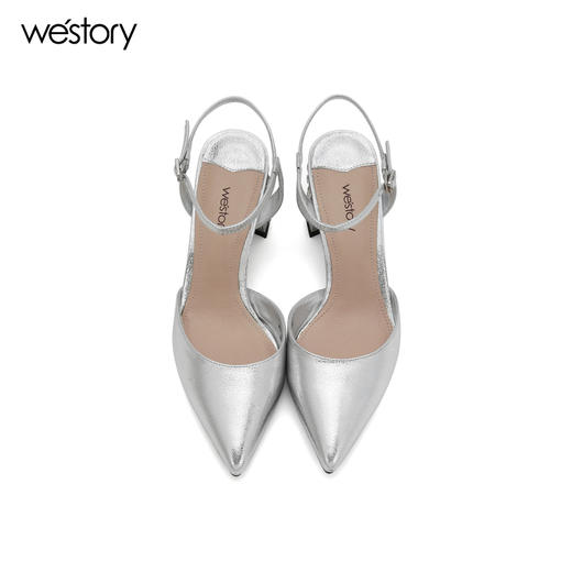 westory夏季新款凉鞋女尖头中空一字扣粗跟高跟鞋女鞋W272H60141 商品图3