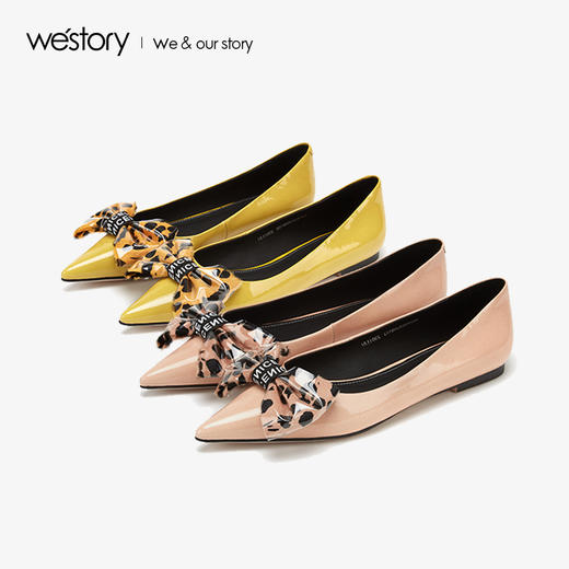 westory2019新款性感豹纹尖头平底单鞋女蝴蝶结休闲风W29AE50081 商品图4