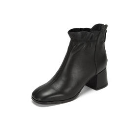 westory商场专柜同款牛皮方头荷叶边极简百搭职场社交短靴W284S81041