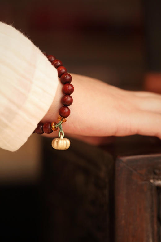 【青山特惠】原创设计-紫檀0.8cm配大漆珠合金南瓜手串 y37 商品图6