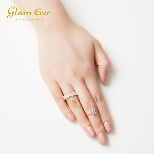 【已下架】积分换购 | GlamEver 玫瑰金开口镀金人工锆石指环简约全钻字母戒指.潮快闪[福利品] 商品图3