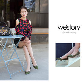 westory商场同款真丝布金典百搭职场社交宴会中根尖头女单鞋W281E50321