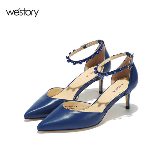 westory夏季新款凉鞋一字带细高跟鞋珍珠单鞋尖头女鞋凉鞋W281H50031 商品图2