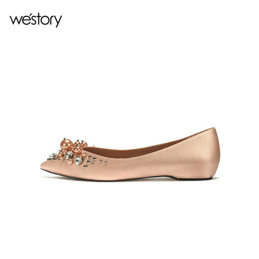 westory尖头平底鞋女时尚潮流女鞋珍珠浅口单鞋W281E50261 商品图2