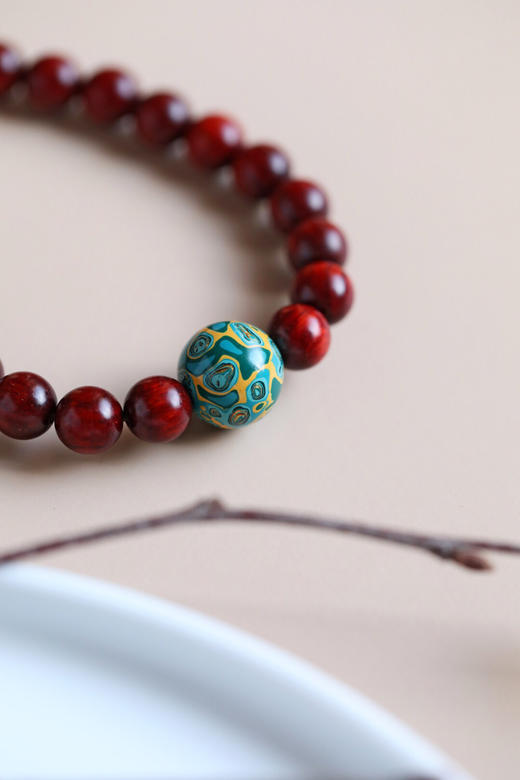 【青山特惠】原创设计-紫檀0.8cm配大漆珠合金南瓜手串 y37 商品图2