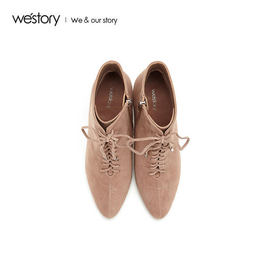 westory商场同款秋冬绒面系带时尚短靴高跟鞋尖头细跟女W284S80171 商品图1