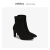 westory2018年冬季新款绒面短筒靴子粗高跟女靴瘦瘦靴W284S80122 商品缩略图0