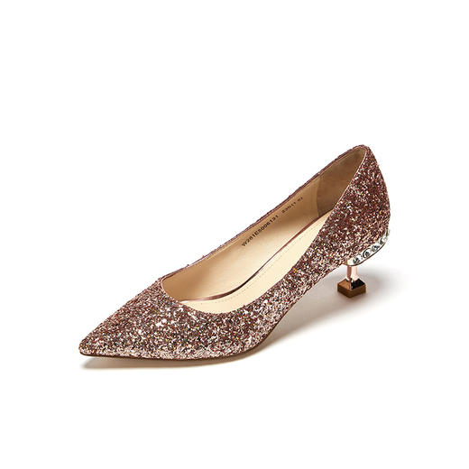 westory水晶鞋浅口单鞋女亮片闪钻高跟鞋尖头婚鞋W281E50061 商品图1