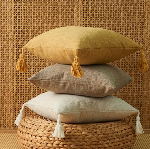 【枕套】*日系纯色棉麻流苏抱枕套家用简约文艺风方形靠枕靠垫套不含芯 商品图0