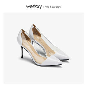 westory新款透明高跟鞋皮面时尚女鞋尖头浅口单鞋W283E70351