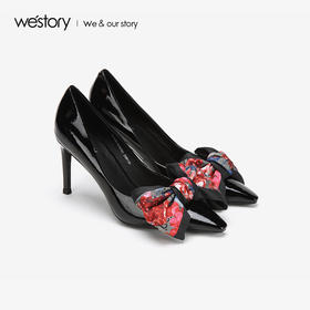 westory新款浅口单鞋蝴蝶结高跟鞋时尚女鞋W283E70501