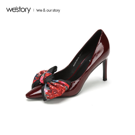 westory新款浅口单鞋蝴蝶结高跟鞋时尚女鞋W283E70501 商品图1