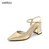westory夏季新款凉鞋女尖头中空一字扣粗跟高跟鞋女鞋W272H60141 商品缩略图1