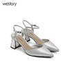 westory夏季新款凉鞋女尖头中空一字扣粗跟高跟鞋女鞋W272H60141 商品缩略图0