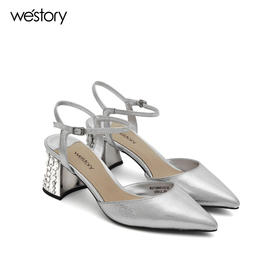 westory夏季新款凉鞋女尖头中空一字扣粗跟高跟鞋女鞋W272H60141