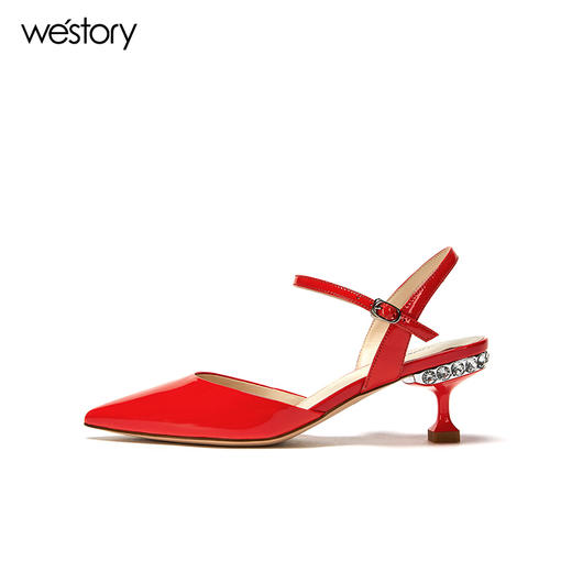 westory2018夏季新款凉鞋水钻女鞋尖头酒杯跟高跟鞋一字扣仙女鞋W281H50051 商品图2