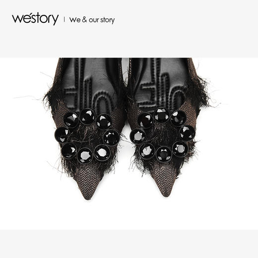westory浅口单鞋舒适低跟水钻圆扣女鞋W283E70521 商品图4