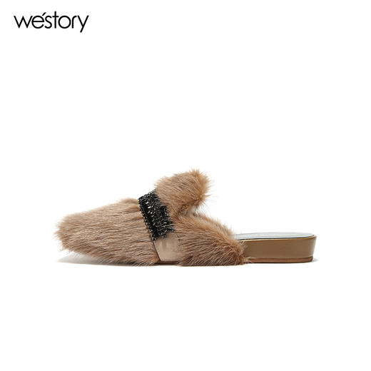 westory秋季圆头平底包头毛毛拖鞋女外穿拖鞋社会女鞋W273J70661 商品图1