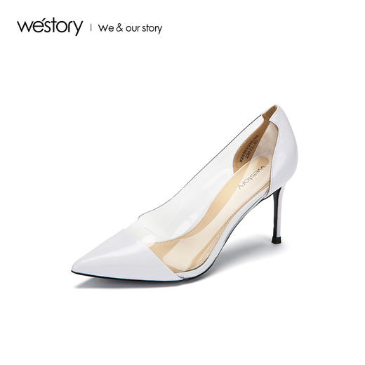 westory新款透明高跟鞋皮面时尚女鞋尖头浅口单鞋W283E70351 商品图1